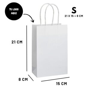 Bolsa de papel blanco asa rizada 18x8×24 cm personalizada - 1 tinta