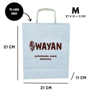 Bolsa de papel blanco asa rizada 27x21x11 cm personalizada - 1 tinta