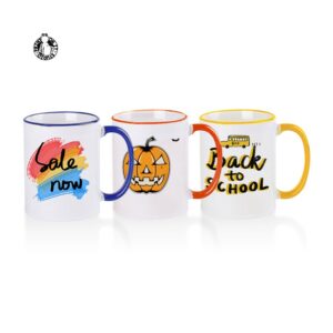 Taza de cerámica blanca de 11oz personalizada con logo o foto, con interior y asa de colores